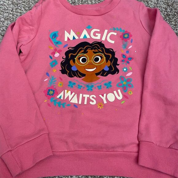 Disney Encanto Mirabel Girls Pink Fleece Sweatshirt Size 5 Floral - Picture 1 of 3